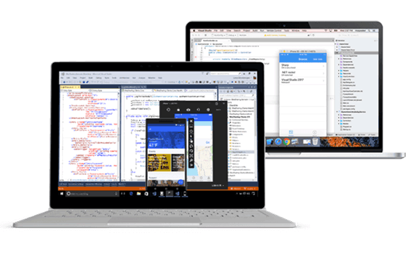 Visual Studio displayed on Mac and Windows devices